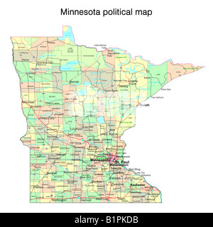 Dello stato del Minnesota mappa politico Foto Stock