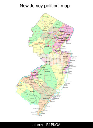 New Jersey stato mappa politico Foto Stock