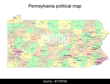 Dello stato della Pennsylvania mappa politico Foto Stock