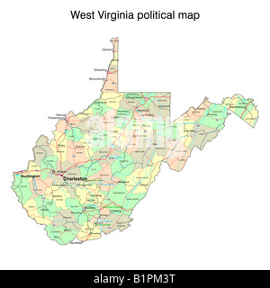 West Virginia stato mappa politico Foto Stock