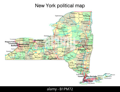 Lo stato di New York mappa politico Foto Stock