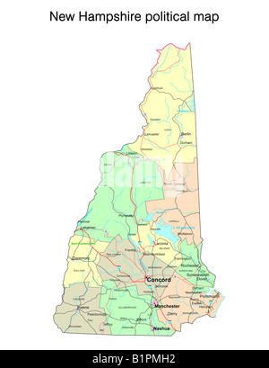 New Hampshire stato mappa politico Foto Stock