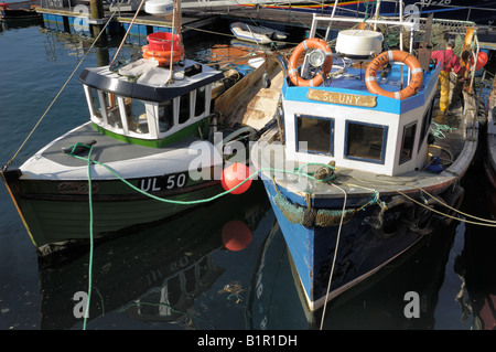 Barche da pesca nel porto di Mallaig, altopiani, Scozia Foto Stock