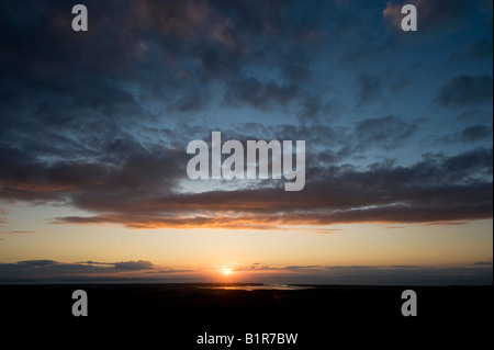 Findhorn bay al tramonto dalla collina Califer Viewpoint, Morayshire, Scozia Foto Stock