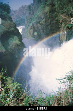 Guardando verso il basso Cascate Murchison sul fiume Nilo in Uganda Africa orientale Foto Stock