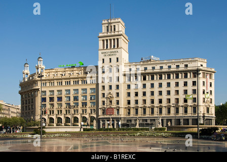 Banco Español de Crédito, Spagnolo Credit Bank building in Placa de Catalunya, quartiere Eixample, Barcellona, Spagna, Europa Foto Stock