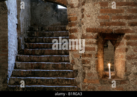 Medievale cantina con soffitto a volta, ripostiglio, Muehldorf am Inn, Baviera, Germania, Europa Foto Stock