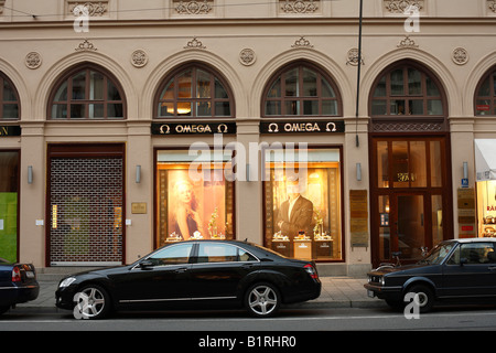 Omega gioiellerie Maximilianstrasse Street, Monaco di Baviera, Germania, Europa Foto Stock