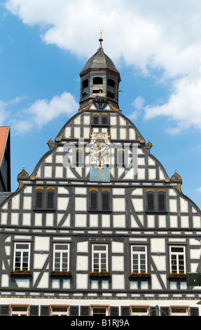 Municipio, costruito 1559, semi-case con travi di legno, Butzbach, Hesse, Germania, Europa Foto Stock