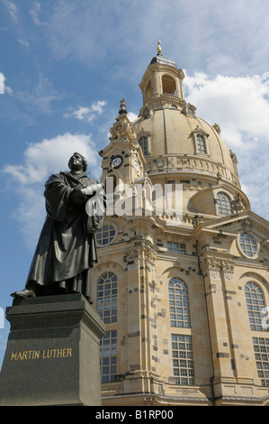 Chiesa Frauenkirche, Martin-Luther Memorial, Dresda, Sassonia, Germania, Europa Foto Stock