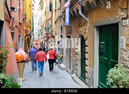 Stretto vicolo in Vernazzo, Liguria Cinque Terre, Italia, Europa Foto Stock