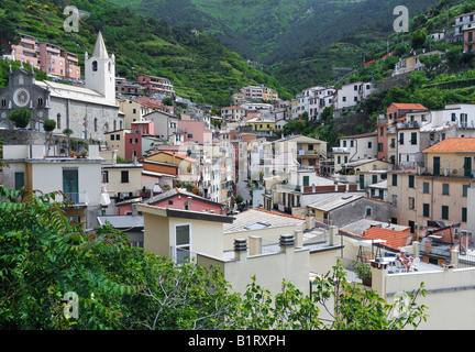 Borgo di Riomaggiore, Liguria Cinque Terre, Italia, Europa Foto Stock