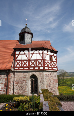 Fortified church in Untereschenbach, Hammelburg town, Rhoen Mountains, Lower Franconia, Bavaria, Germany, Europe Foto Stock