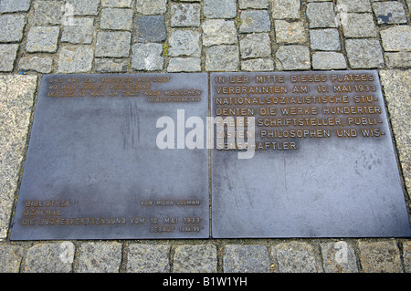 Targa di bronzo commemora il libro omaggio di masterizzazione anti-nazista Berlino Germania beblplatz deutschland Viaggi Turismo Foto Stock