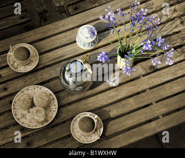 Stile di vita: Coffe tavolo con fiori Foto Stock