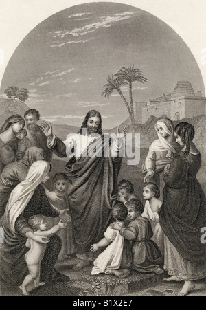 Cristo la benedizione dei bambini piccoli Foto Stock