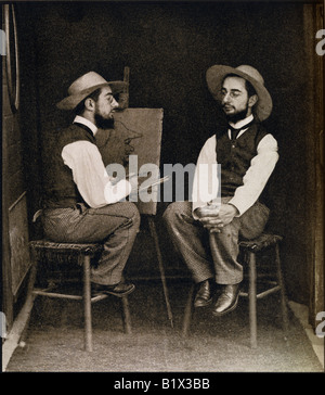 Lautrec da una doppia fotografia. Henri Marie Raymond de Toulouse Lautrec Monfa, 1864 -1901. Foto Stock