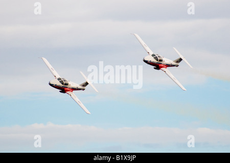 Il Snowbirds, Canada's extreme aerobatic team, eseguire manovre di precisione insieme nel cielo. Foto Stock