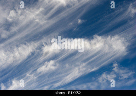 Cirrus nubi in un luminoso cielo blu in Scozia