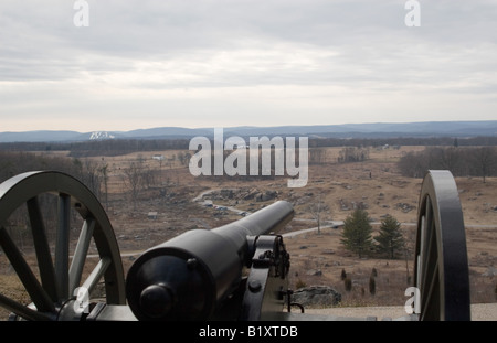 Vista del cannone di Devil's Den da Little Round Top europea linee. Foto Stock