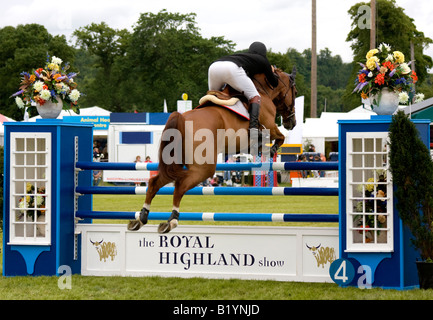 Royal Highland Show recinto - concorrente jumping intitolato recinto nel Grand Prix event, Edinburgh, Regno Unito 2008. Foto Stock
