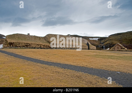 Þjóðveldisbaerinn Stöng ricostruita fattoria islandese. Foto Stock