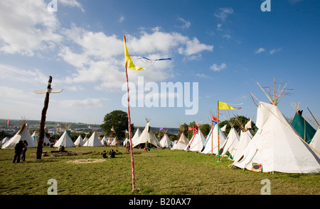 Tipi di campo festival di Glastonbury Pilton Somerset REGNO UNITO Europa Foto Stock