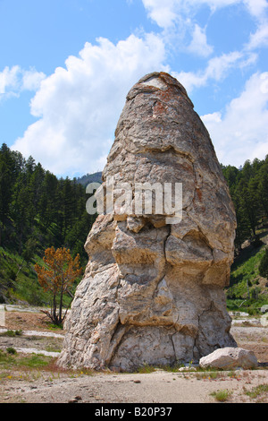 Liberty Cap situato presso il Mammoth Hot Springs Yellowstone National Park è un caldo dormienti cono a molla Foto Stock