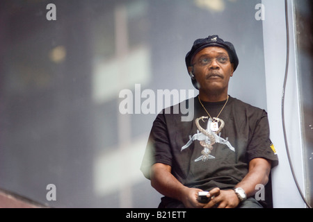 Samuel L Jackson in Times Square a New York City New York STATI UNITI D'AMERICA Foto Stock