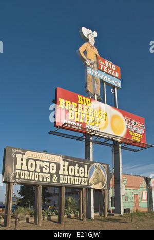 Texas Amarillo Big Texan Steak Ranch ristorante Horse Hotel segno Foto Stock