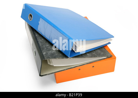 Le tre cartelle su sfondo bianco Foto Stock