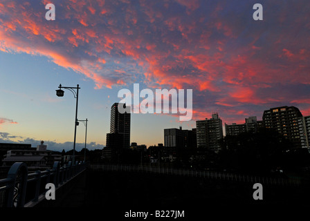 Paesaggio di Sendai di notte il Giappone Foto Stock