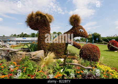 Casella Topiaria da copertura effige di scoiattolo sulla rotonda, Descartes, Indre-et-Loire, Francia. Foto Stock