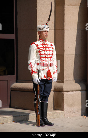 Cambio della guardia al di fuori del palazzo della presidenza a Sofia, Bulgaria. Foto Stock