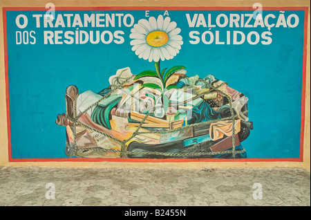 Decorativo cartello stradale di Mindelo su Sao Vicente Capo Verde Foto Stock