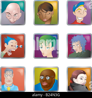 La gente si affaccia icone Avatar moltissime illustrazioni di facce/ persone/ avatars icone Foto Stock