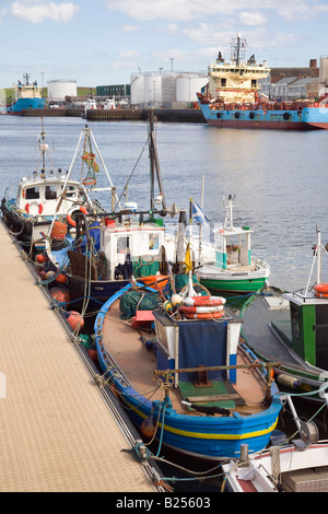 Flotta di pesca in mare imbarcazioni di aringhe, & navi di fornitura Aberdeen City Harbour, Scozia uk Foto Stock