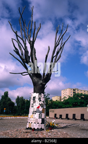 Luglio 11, 2008 - Albero Morto utilizzati per pubblicare necrologi presso il cortile del Pawiak, una vecchia prigione nella ex ghetto di Varsavia Foto Stock