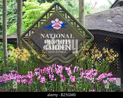 Segno in ingresso al National Orchid Garden SINGAPORE Foto Stock