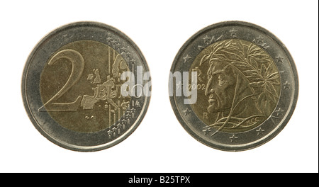 Un euro moneta macro isolato su bianco Foto Stock