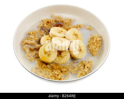 Porridge con banana e sciroppo d'acero Foto Stock