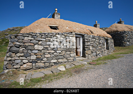 Gearrannan nero della casa di villaggio sull'isola di Lewis Foto Stock