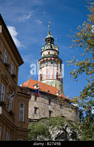 Torre del castello di Cesky Krumlov Repubblica Ceca Foto Stock
