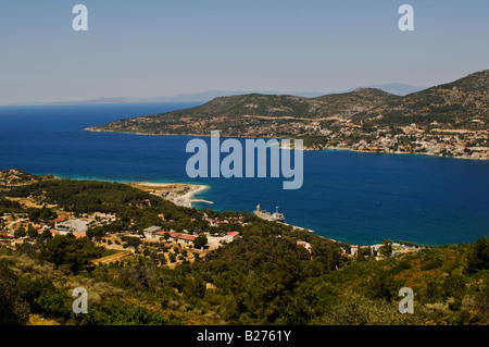 Vista della baia Vathi Samos Grecia Foto Stock