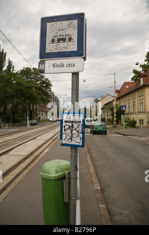 La fermata del tram a Budapest, Ungheria Foto Stock