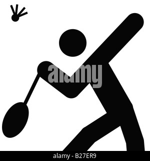 Il logo del badminton, silhouette nera di un uomo Foto Stock