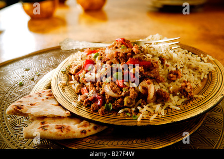 Pollo al Curry Keema e riso pilaf Foto Stock