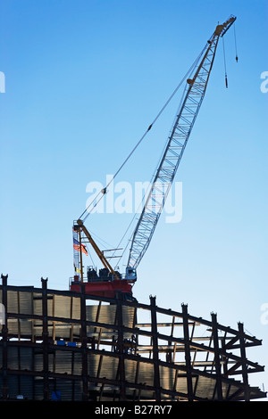 Gru sul sito in costruzione, la città di New York, New York, Stati Uniti Foto Stock