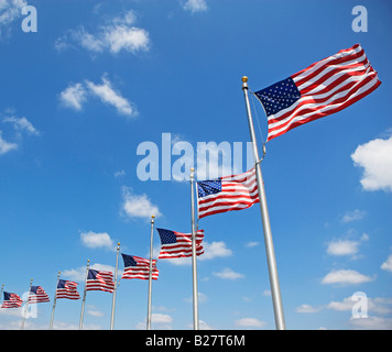 Basso angolo vista di bandierine americane, Washington DC, Stati Uniti Foto Stock