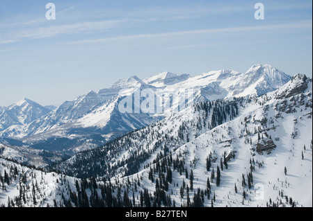 Montagne coperte di neve, Montagne Wasatch, Utah, Stati Uniti Foto Stock